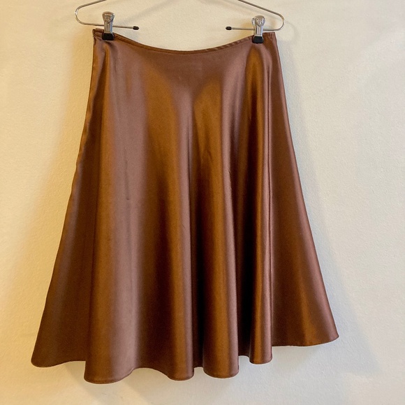 Chocolate Brown Midi Skirt Satin Sheen Balletcore Size 4 - Picture 3 of 11